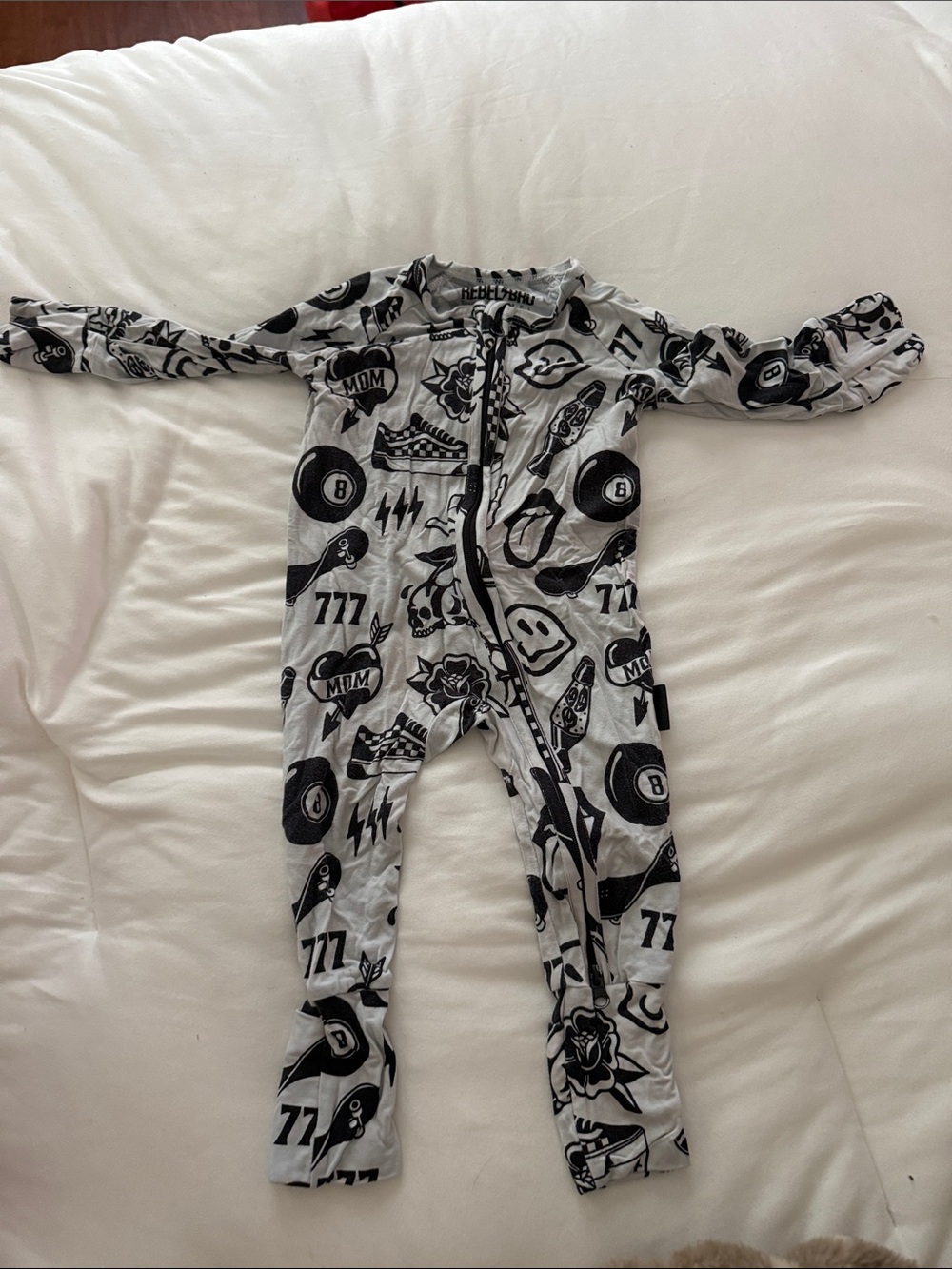 Convertible romper with footies and mittens built in.